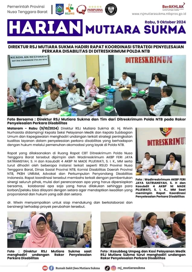 DIREKTUR RSJ MUTIARA SUKMA HADIRI RAPAT KOORDINASI STRATEGI PENYELESAIAN PERKARA DISABILITAS DI DITRESKRIMUM POLDA NTB